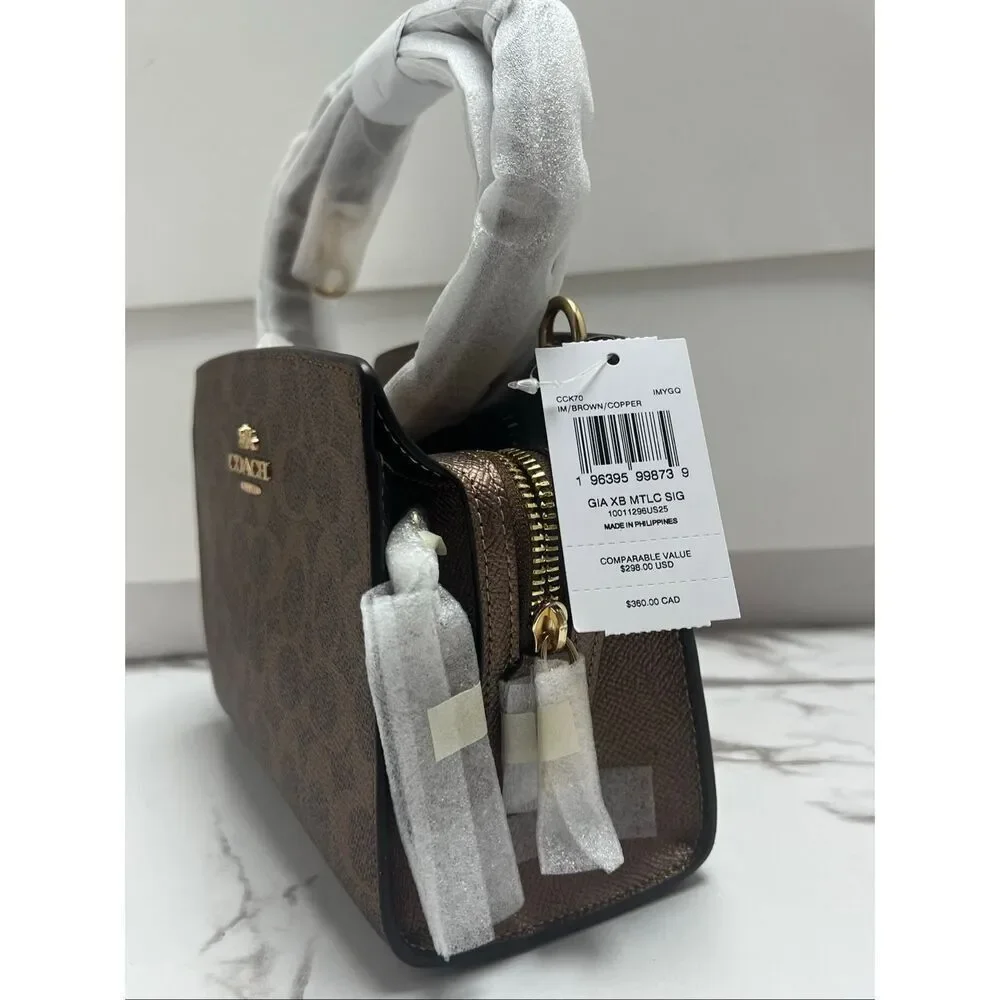 🔥🎁NWT! Coach Gia Crossbody Bag In Sig Canvas Brown/Copper CCK70 Msrp: $298.00 - Picture 4 of 10